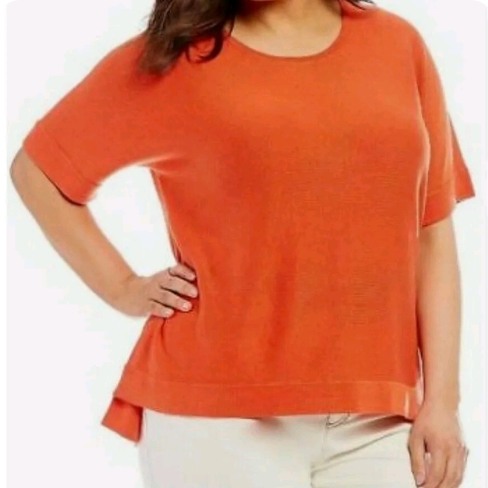 EILEEN FISHER Crew Neck Lyocel Silk Shirt Orange Size XL
